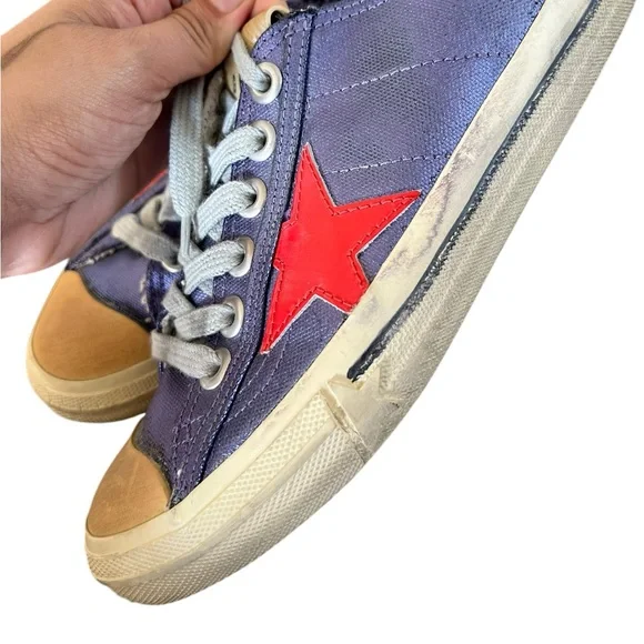 GOLDEN GOOSE VSTAR2 Laminated Metallic Leather Sneakers